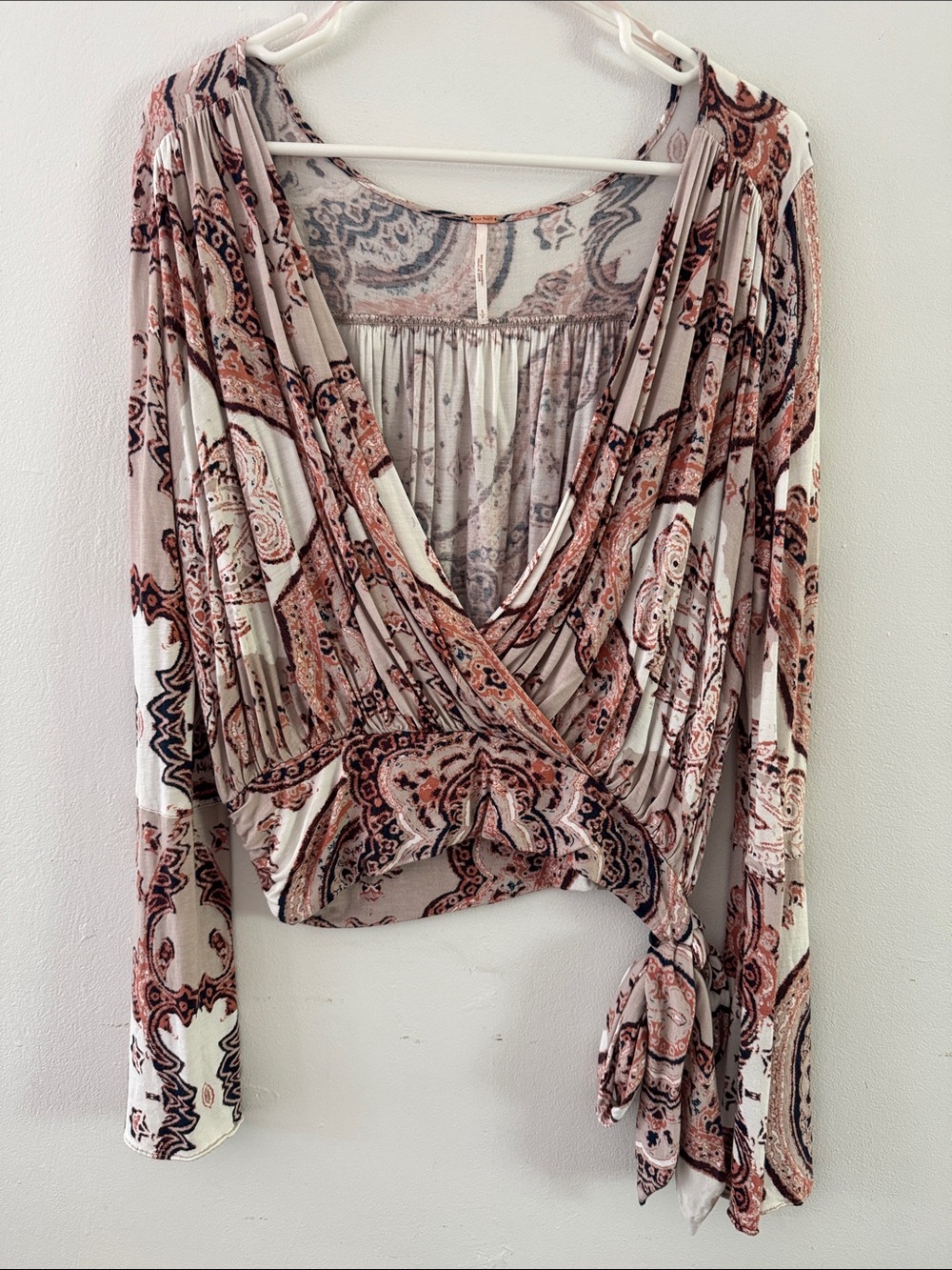 Free People Dusty Pink Paisley Wrap Top Sz S